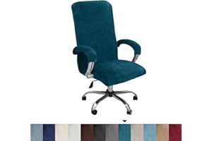 Bestenrose Velvet Office Chair Cover Stretch Computer Desk Armchair Cover Slipcover Replacement Washable Rotating Universal Chair Covers with Arm Cover (Malachite blue, Large)