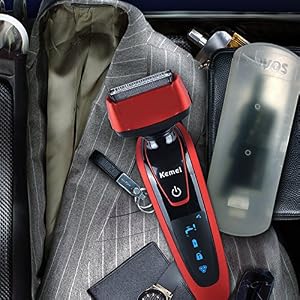 Kemei 4D Waterproof Electric Razor Reciprocating Double Head Rechargeable Intelligent Shaver Face Care Tools km-5887 Red… - Image 9