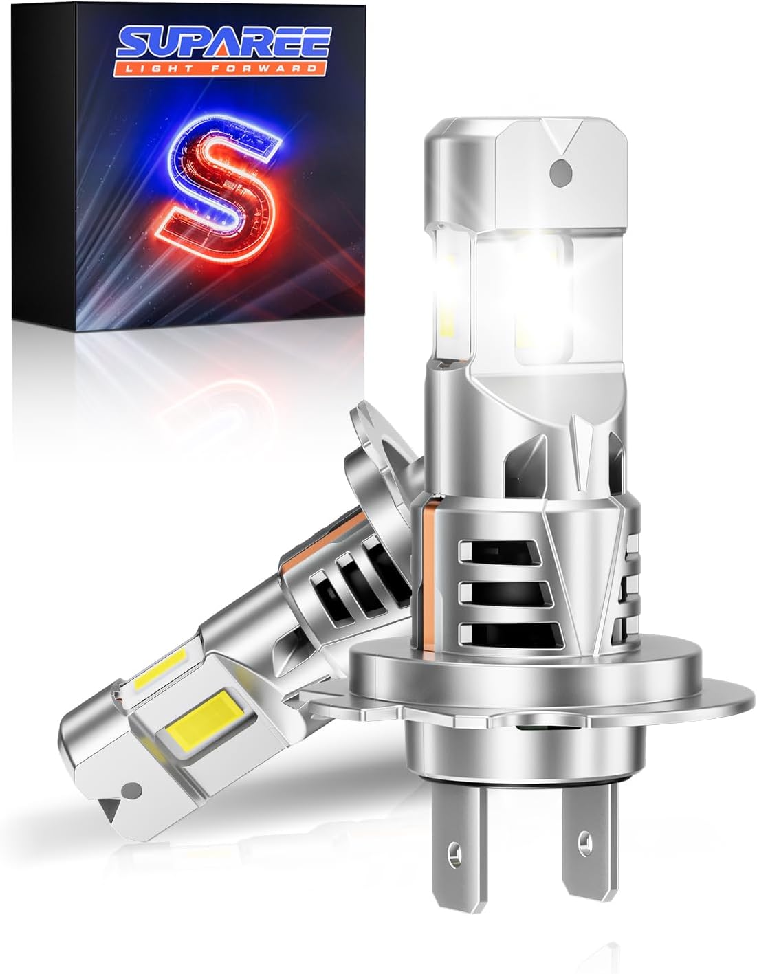SUPAREE Bombillas H7 Bombilla De Faro LED H7 Bombilla Led h7 Canbus Iluminación de 3 Lados Ventilador y Enfriamiento 36000LM 6500K 1:1 Tamaño Plug y Play 2Pcs