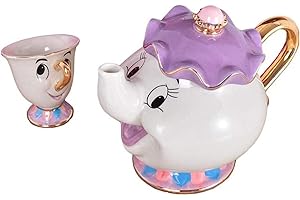 XINWANG Superbe Tasse à Thé Théière Dorée Mrs Potts Ceramics de La Belle et La Bête,Théière de Cadeaux de Noël,Purple-1