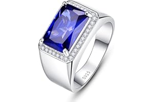Bonlavie pour homme 7.0 CT Coupe carrée Créé Bague de fiançailles Bleu saphir en argent sterling 925 Bague de Mariage.