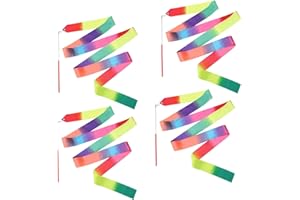 FAINCA 4 Stück Tanzband, 1m Tanzbänder mit Stab, Regenbogenfarben Gymnastikband mit Stab, Rhythmische Sportgymnastik Band, für Künstlerische Tanzgymnastik, Kindertanz, Talentshow