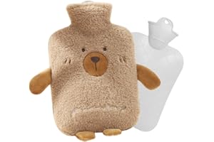 Mineup Borsa Dell'acqua Calda Peluche con Coperchio, 2L Bottiglie dell'acqua Calda per Bambini, Soffice Bottiglia dell'acqua Calda, Adatto per Regali di Natale e Inverno per Bambini Fidanzate（Orso）
