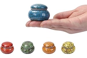 YOUDEAR MEMORIALS Small Urn for Human Ashes - 1.6'' Handicrafted Urn - Beautiful Tiny Keepsake Urns - Mini Urn Made of Ceramic - Hold 1.2 Cubic Inches of Ashes (Blue)