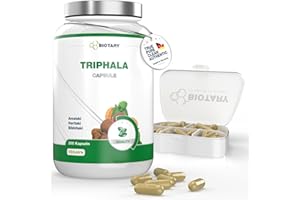 ‎BIOTARY Triphala 300 Kapseln, 1500 mg Hochdosiert, 5 Monatsvorrat, inklusive Pillenbox, Hochdosiert aus Haritaki, Amalaki und Bibhitaki, 100% Vegan, Rein pflanzlich, Laborgeprüft, Made in Germany