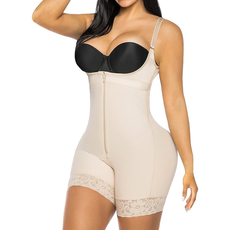Tuopuda Slankheidsbody voor dames, bodysuit, shapewear, buikcontrole, slankmakend, naadloos, tanga, shapewear met uitneembare pads, Wit-1, L