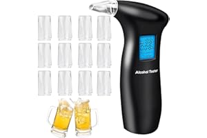 GBOKYN Portable Breathalyzer to Test Alcohol, Professional Digital Alcohol Tester with 12 Mouthpieces, Blue LCD Screen, Quick Response, Auto Power Off