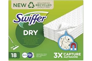 Swiffer - Scopa cattura polvere con profumo, 18 ricariche salviette asciutte
