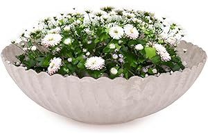 ‎MATCHES21 HOME & HOBBY matches21 Pflanzschale für draußen - Dekoschale Sand-Farben grau geriffelt als Blumentopf Pflanztopf - runde Blumen-Schale in 22 cm für Garten, Balkon oder Friedhof als Grabschale