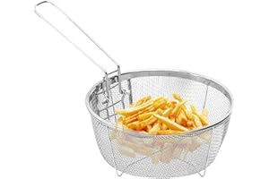 POMRONE Cestello Friggere per Pentola con Manico - Cestello per Patatine Fritte in Acciaio Inox per friggitrici Cestini in Filo Tondo per fritti | Utensile da Cucina per friggere