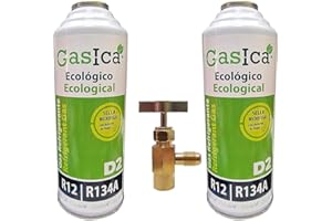 REPORSHOP - 2 Botellas Gas Ecologico Gasica D2 226g + Valvula Sustituto R12, R134A Freeze Organico