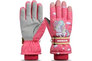 Hjkiopc Gants de Ski Enfant Moufles Fille Garçon Chaud Étanches Protègent du Vent Avec Doublure en Polaire Mitaines de Protection Imperméables Sport de 6 à 12 Ans