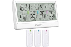 SKYBOBMY Wetterstation Funk mit 3 Außensensor, Innen- und Außenthermometer, Hygrometer, Barometer, Digitale Funkwetterstation mit 8,5"LCD-Display, Wettervorhersage, Mondphase, Wecker, Schlummerfunktion und RCC