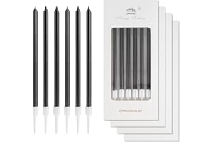 MCISKIN 24 Stück schwarze Geburtstagskerzen, Happy Birthday-Kerzen, Party-Kerzen, schwarze Kuchendekorationen, perlschwarze lange Kuchenkerzen für Mädchen, Jungen, Männer, Frauen