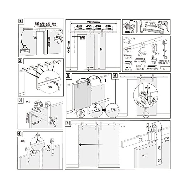 HOMCOM Modern Sliding Barn Door Closet Hardware Track Kit Track System Unit For Single Wooden Door 6.5FT /2000mm - Image 7
