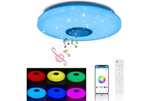 MUMENG 30CM Plafonnier Dimmable 30W RGB Luminaire Plafonnier avec Haut-parleur Bluetooth Lumières LED,Pour Chambre à coucher, Salon, Chambre d'enfants, Balcon, Couloir