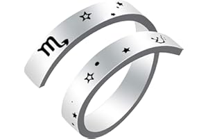 Kucheed Anello Dello Zodiaco per Donna Uomo, Anelli Aperti Regolabili in Formato Costellazione con Incisione in Acciaio Inossidabile,Oroscopo Astrologia Gioielli Vintage Regalo di Compleanno Ragazze