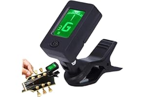 SEAAZQURTLES Afinador de guitarra con clip, pantalla LED, sintonizador de guitarra digital electrónico, afinador profesional de guitarra con clip, afinador de bajo portátil, clip de afinación precisa de fácil