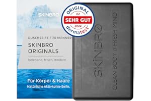 ‎SKINBRO SKINBRO Originals Festes Duschgel Männer mit Aktivkohle - Sportlich & Frisch - Duschseife Männer Made in Germany, Shampoo Herren Vegan & Nachhaltig - Silikonfrei, Seife Stück, 100g feste Seife