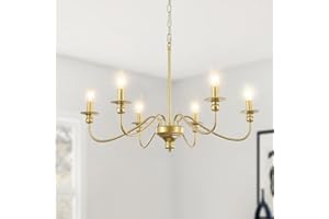 ‎LXWNYY LXWNYY 6-flammiger Kronleuchter Gold, Modern Hängelampe Pendelleuchte Schlafzimmer E14, Vintage Goldene Lampe Metall Kronleuchter für Wohnzimmer, Küche, Esszimmer und Flur