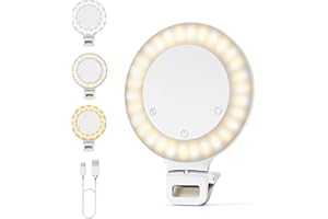 BRTech LED Videolicht mit Clip, 3 Farbtemperaturen Selfie Licht Handy Ringlicht LED Dimmbare 3000-8500K, 360°Drehbar Beleuchtung Mini Kamera Licht für iPhone, Meeting, YouTube, Vlog, Make-up, TikTok