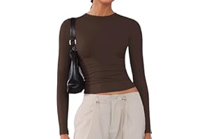 ARCFEETORY Women's Soft Long Sleeve Shirts Crew Neck Tops Basic Tees Stretchy Going Out Crop Tops Y2K Slim Fit T-Shirts