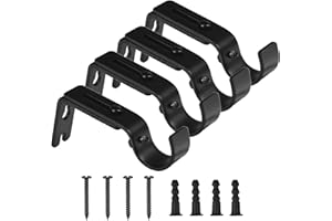 MIKIHAT Gardinenstangen Halter, 4 Stück Verstellbare Wandhalterung, Metall Gardinenstange Halterungen Vorhangstange Halterung, Gardinenstangen Wandhalterung mit Schrauben für Gardinenstangen (Schwarz)