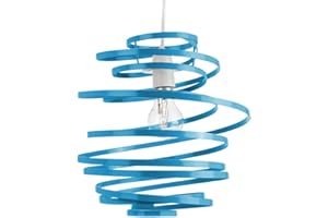 Modern Designer Vibrant Teal Gloss Metal Double Ribbon Spiral Swirl Ceiling Light Pendant Shade | 23cm Diameter | 60w Maximum by Happy Homewares