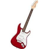 Squier by Fender Debut Stratocaster Beginner Electric Guitar, Red | Beginner Electric Guitar - Easy to Play Neck - Includes F