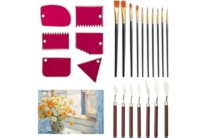 HIKPACKER 23 Piezas Espatulas Pintura Acrilica Set, 7 Cuchillos de Paleta de Acero Inoxidable+6 Rascadores de Plástico+10 Brocha de Pintura, Raspador para Pintura Al óleo para Pintura al óleo, Gouache