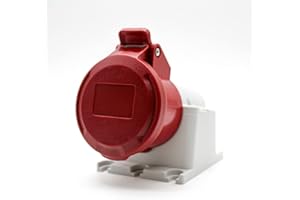 DOJA BARCELONA DOJA Industrial | BASE MURAL 380 - IP44 | 16A 3P+T 4 Polos Enchufe Industrial Trifasico | 4 Pines, Base Empotrable Clavija Schuko | Base Cetac Hembra Enchufe | Enchufe Caravana, Conector Camping