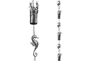 AIFEORZO 8.5 FT Rain Chain, Decorative Rain Chain for Gutters, Metal Rain Chains for Downspouts, Stylish Rain Chains for Outside, Coral Cylinder Rain Catcher Chain, Outdoor Garden Yard Decor, Ocean Seahorse