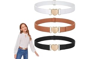 LEEQ 3 pièces Ceinture élastique pour filles – Ceinture élastique réglable à la taille avec cœur mignon boucle pour pantalon jeans robe jupes