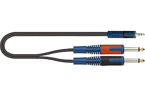 QUIK LOK - RKSA/140-1 MINIJACK STEREO/2 JACK MONO Cavo Adattatore Quik Lok ROK SOLID, Minijack Stereo / 2 x Jack Mono, Colore nero, Lunghezza 1 mt