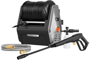 Giraffe Tools Wall Mounted Pressure Washe Essential, Max 2400 PSI, 2.0 GPM Electric Power Washer with 30M Retractable Hose, 500 ML Foam Cannon, 0°-40°Rotary Nozzle for Cars/Patios Black