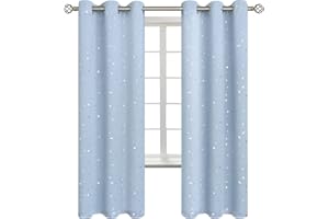 BGment Star Room Darkening Curtains for Kids Bedroom - Grommet Thermal Insulated Silver Star Print Kids Curtains for Living Room, Set of 2 Panels, Baby Blue, 42 x 72 Inch