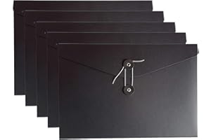 VANRA Kraft String Envelope File Folder Project Pockets File Jacket Document Organizer Flat-No Expansion A4 Letter Size (Black, Pack of 5)
