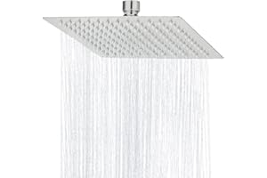 COMVIDA Alcachofa de Ducha Rociador de Ducha Cuadrado 12 Pulgadas Cabezal de Ducha Ultra-Delgado de Acero Inoxidable Lluvia de Alta Presión con Jets de Silicona Anticalcáreo,Cepillado,CV-50022-2