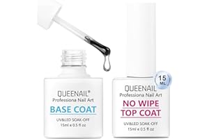 FANJUANLAN 2 Bouteille 15ml No Wipe Top Coat et Base Coat Set, Base et Top Coat Polish UV Vernis à ongles Gel, Long Lasting Manucure Kit pour vernis à ongles, Design d'art d'ongle