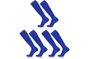 SKHAOVS 3 Pares Medias de Fútbol Azules para Niños, Calcetines Largas de Fútbol Baloncesto Hockey Rugby Tenis, Calcetines de Deporte Hasta Rodilla para Niños y Niñas de 5 a 12 Años