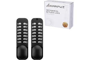 ANNFUZ Pure Mechanical Keyless Entry Keypad Door Knob Lock,Double-Sided Combination&Handle for Front Gate,Auto Locking,Interior Exterior Push Button Code&Lever Set for Fence,No Battery(Matte Black)