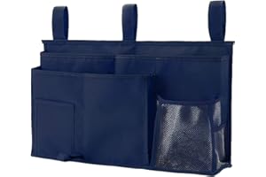 PACOLO Caddy Hanging Organizer Bedside Storage Bag, 600D Oxford Cloth with Hook&Loop for Bunk and Hospital Beds,Dorm Rooms Bed Rails(8 Pockets) (Navy Blue)