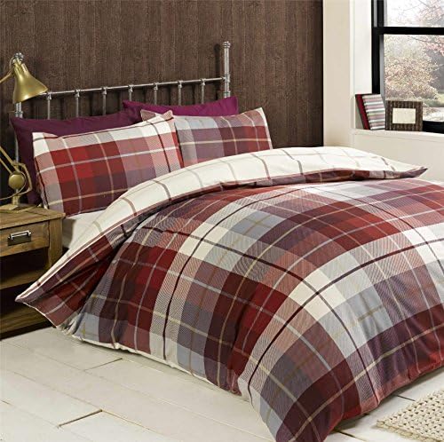 Check Red White Double Quilt Duvet Cover &amp; 2 Pillowcases Bedding Bed Set