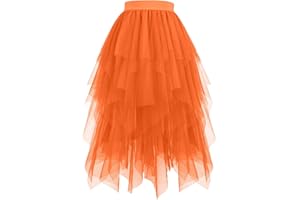 DIDADIHU Tüllrock Lang Damen Große Größen Puffy Tütü Rock Tüll Röcke Unregelmäßiger A-Linie Mit Elastische Hohe Taille, Karneval Feen Kostüm