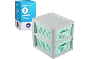 VIEIRA HOME Casier de rangement plastique 2 tiroirs | Tour de Rangement Plastique Multi-usage Meuble à Tiroirs Tiroir Rangement bac caisson plastique verte - Fabriqué en Europe