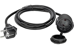 NUZEKY Verlängerungskabel Außen 2M: Verlängerungskabel Outdoor mit Schuko Stecker für den Außenbereich IP44-1,5mm² 3500W Verlängerung Außen mit Schutzkappe Schwarz