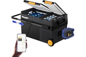 BougeRV CRD2 40L Nevera Portátil con Batería Recargable de 173Wh Doble Puerta Dos Zonas con Ruedas Congelador Refrigerador Compresor 12/24V 220V para Coche APP Control -20 a 20 °C (Asa de Aluminio)