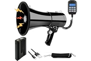 ‎KENSBRO Kensbro Megaphone 100W Maximale Reichweite 2000M, Megafon mit Sirene und Mikrofon - Aufnahme und Bluetooth Funktionen, Signalhorn Mit Verstellbarem Schultergurt, 2 Stromversorgungsmethoden