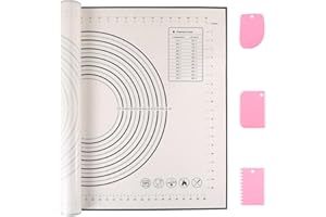 Miorkly Tapis Silicone Patisserie 70 X 50 Cm,Tapis Cuisson Silicone AntidéRapant, Cuisson Tapis PâTisserie Convient à La Fabrication De Macarons, De Fudge, De PâTe, De Pizza(Noir + Trois Grattoirs)