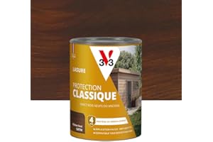 V33 Lasure Bois extérieur Chêne foncé - Protection Classique 4 ans - Protège du grisaillement - Direct bois neufs ou anciens - Texture anti-goutte - 0,75L